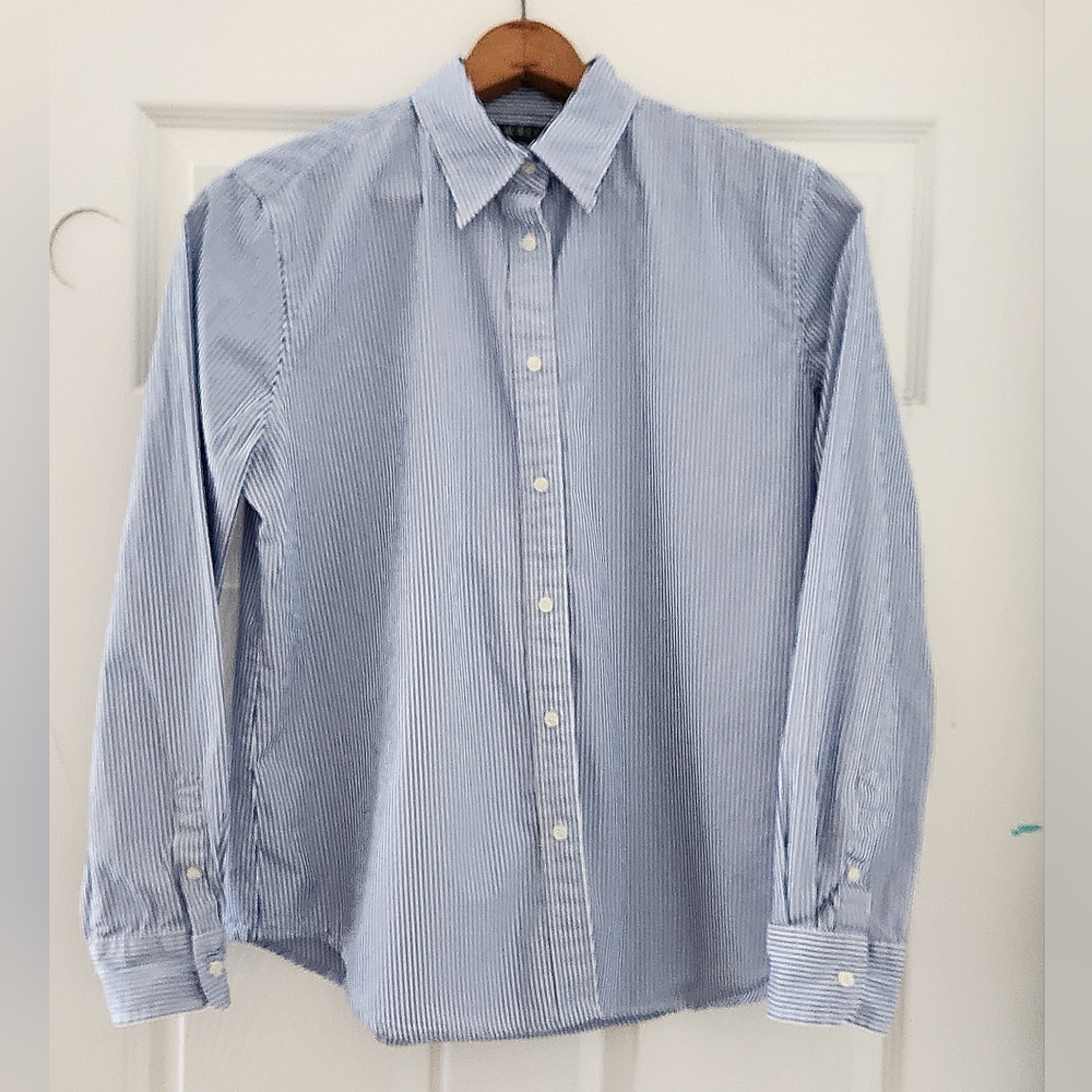 Lauren Ralph Lauren Blue Pinstripe Button-Down Shirt